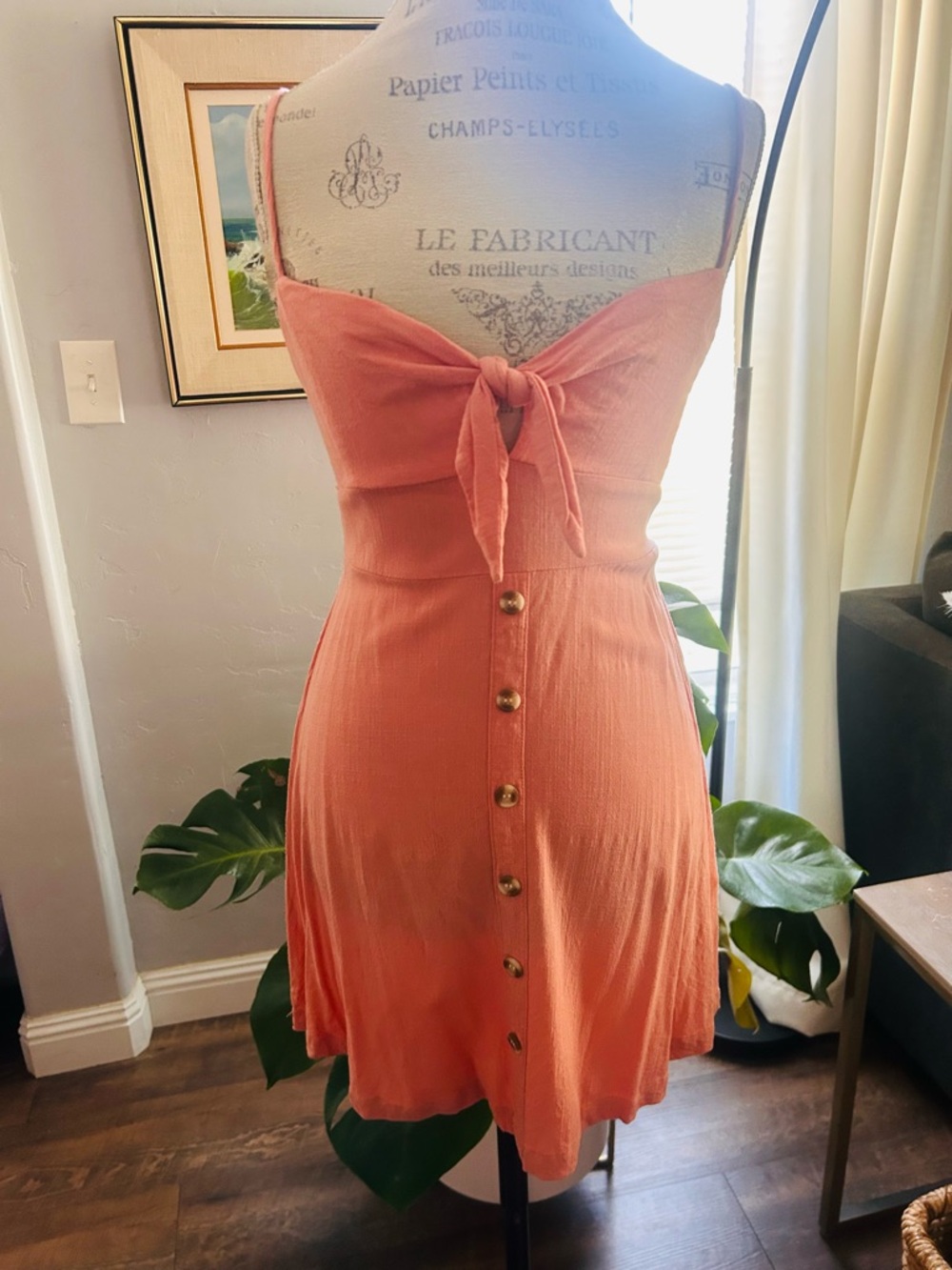 Forever 21 Tie-Front Coral Dress with Button Front